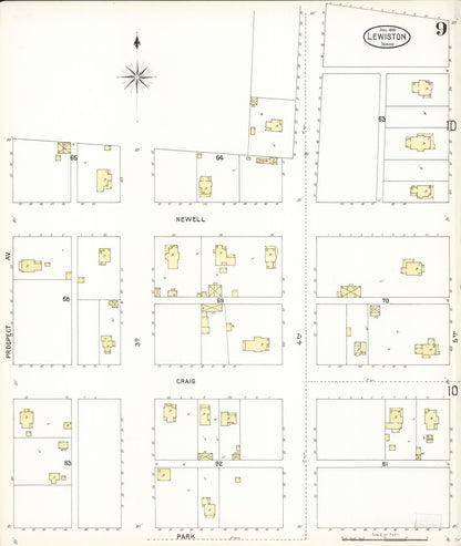 Sanborn Fire Insurance Map from Lewiston, Nez Perce County, Idaho (1900), Sheet #0009 - Complete Map Set gallery image, historic Sanborn map, vintage wall art, Idaho Idaho