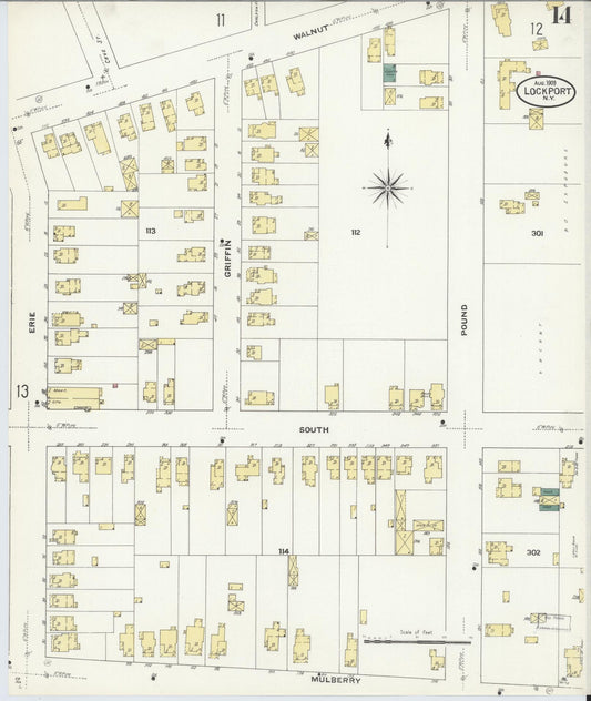 Sanborn Fire Insurance Map from Lockport, Niagara County, New York (1909), Sheet #0014 - Historic Sanborn Fire Insurance Map Print, vintage old map wall art, antique decor, genealogy gift, New York New York map