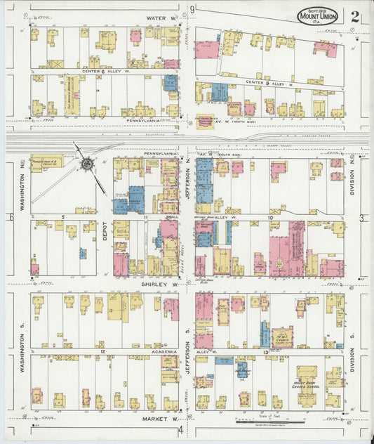 Sanborn Fire Insurance Map from Mount Union, Huntingdon County, Pennsylvania (1919), Sheet #0002 - Historic Sanborn Fire Insurance Map Print, vintage old map wall art, antique decor, genealogy gift, Pennsylvania Pennsylvania map