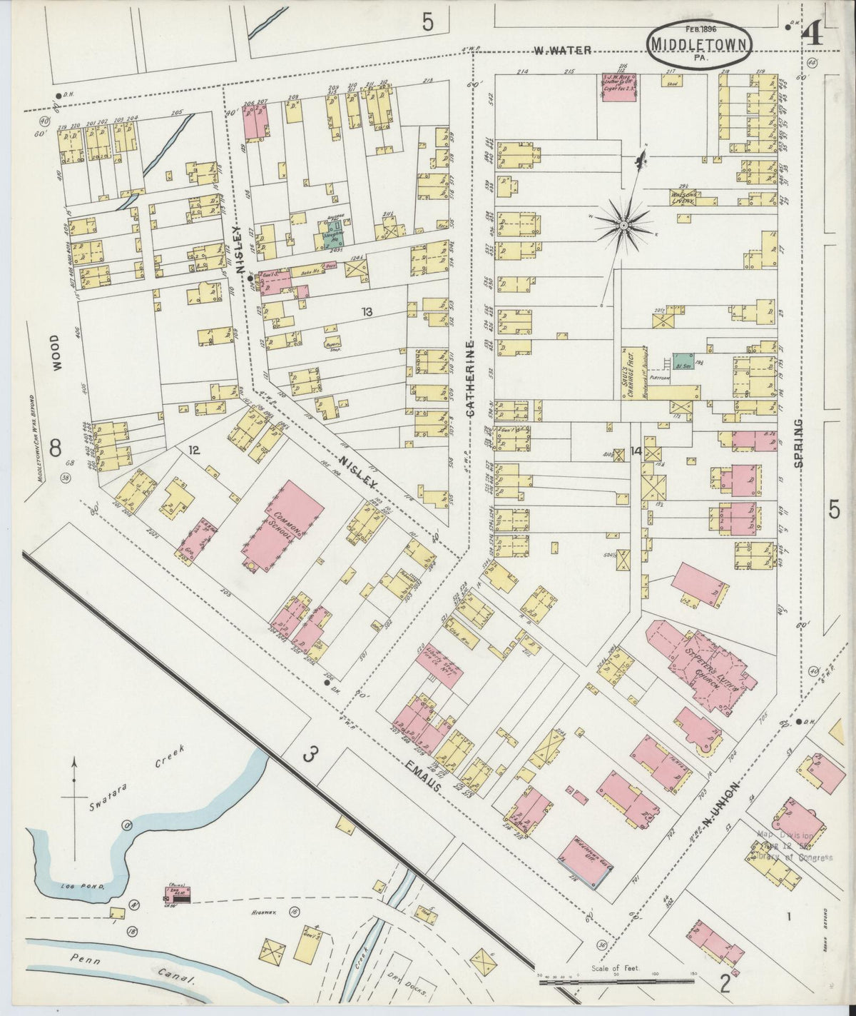 Sanborn Fire Insurance Map from Middletown, Dauphin County, Pennsylvania (1896), Sheet #0004 - Complete Map Set gallery image, historic Sanborn map, vintage wall art, Pennsylvania Pennsylvania