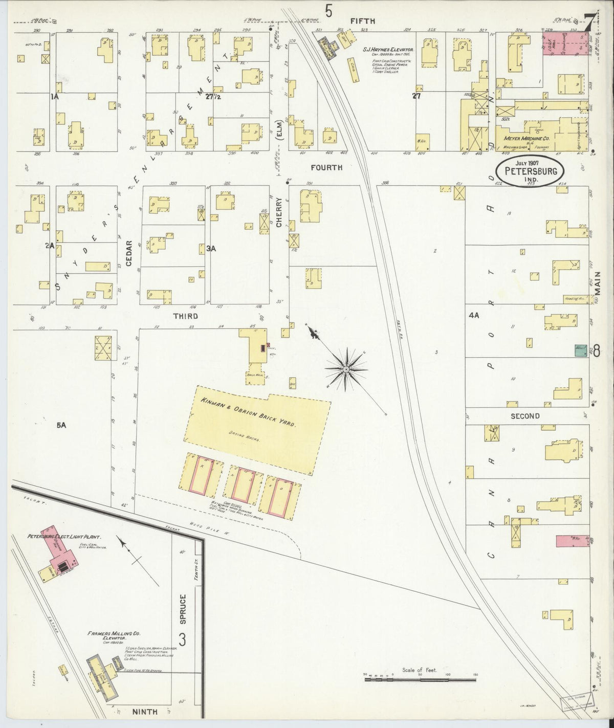 Sanborn Fire Insurance Map from Petersburg, Pike County, Indiana (1907), Sheet #0007 - Historic Sanborn Fire Insurance Map Print, vintage old map wall art, antique decor, genealogy gift, Indiana Indiana map
