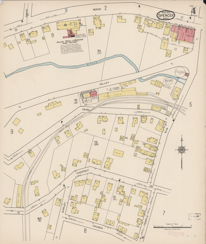 Sanborn Fire Insurance Map from Spencer, Worcester County, Massachusetts (1922), Sheet #0004 - Historic Sanborn Fire Insurance Map Print, vintage old map wall art, antique decor, genealogy gift, Massachusetts Massachusetts map