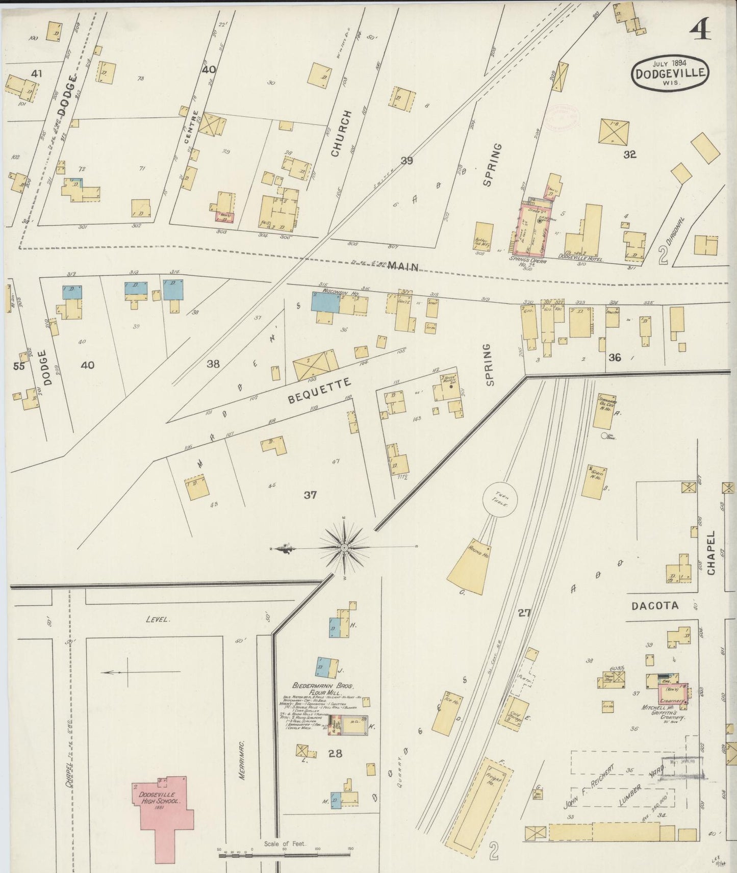 Sanborn Fire Insurance Map from Dodgeville, Iowa County, Wisconsin (1894), Sheet #0004 - Complete Map Set gallery image, historic Sanborn map, vintage wall art, Wisconsin Wisconsin