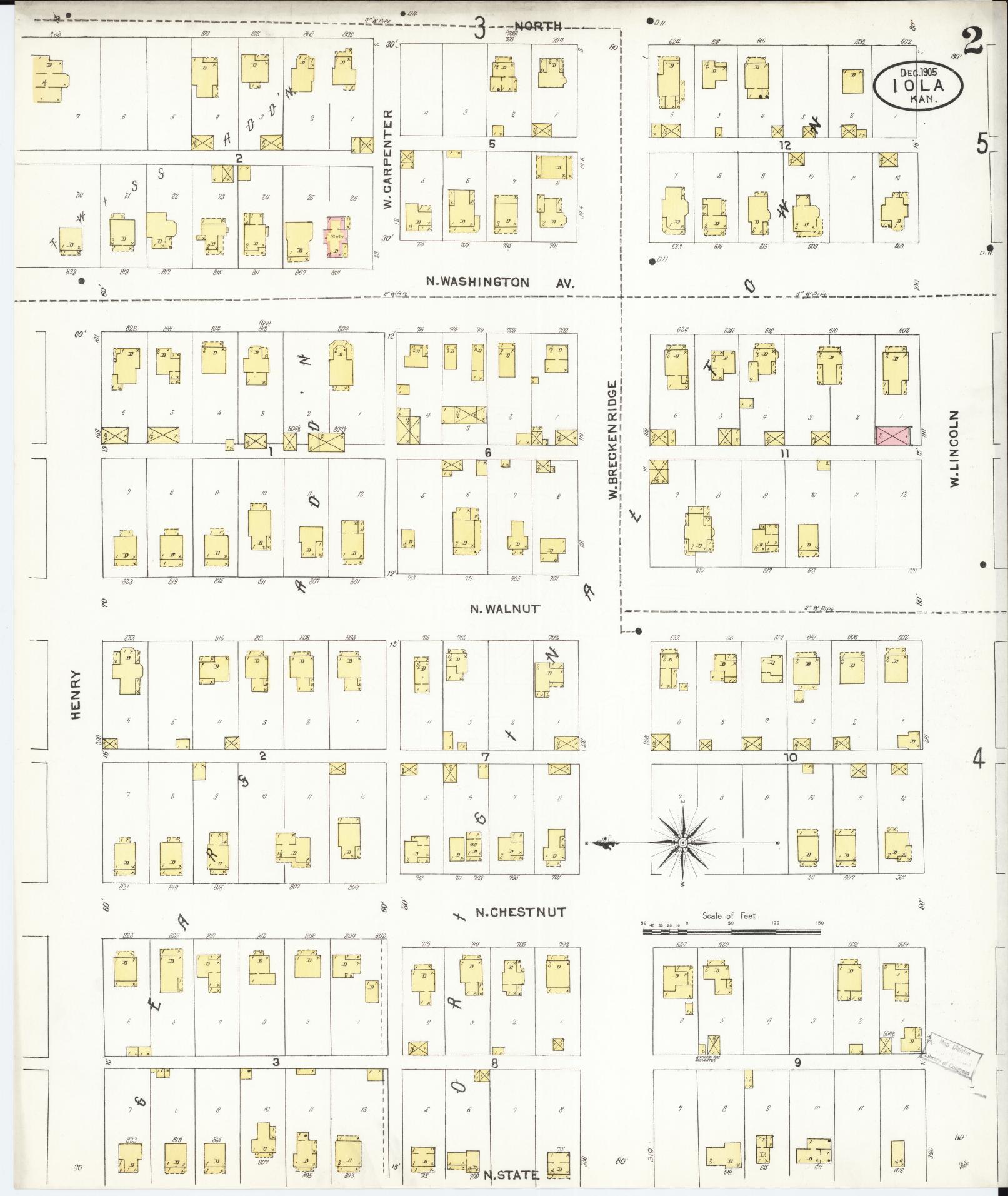 Sanborn Fire Insurance Map from Iola, Allen County, Kansas (1905), Sheet #0002 - Historic Sanborn Fire Insurance Map Print, vintage old map wall art, antique decor, genealogy gift, Kansas Kansas map