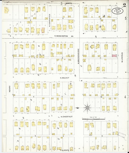 Sanborn Fire Insurance Map from Iola, Allen County, Kansas (1905), Sheet #0002 - Historic Sanborn Fire Insurance Map Print, vintage old map wall art, antique decor, genealogy gift, Kansas Kansas map
