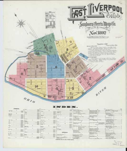 Sanborn Fire Insurance Map from East Liverpool, Columbiana County, Ohio (1892), Sheet #0001 - Historic Sanborn Fire Insurance Map Print, vintage old map wall art, antique decor, genealogy gift, Ohio Ohio map
