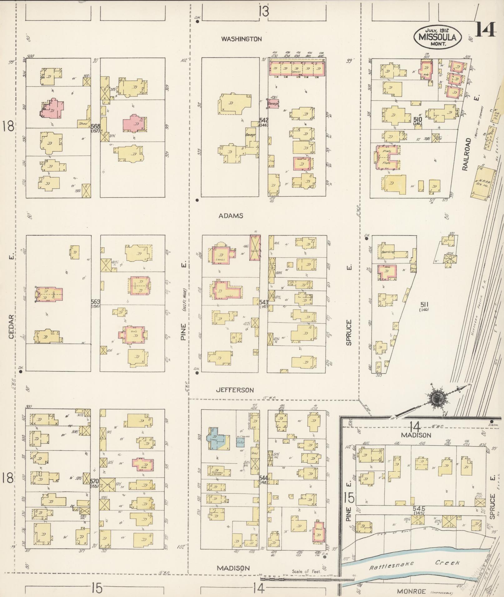 Sanborn Fire Insurance Map from Missoula, Missoula County, Montana (1912), Sheet #0014 - Complete Map Set gallery image, historic Sanborn map, vintage wall art, Montana Montana
