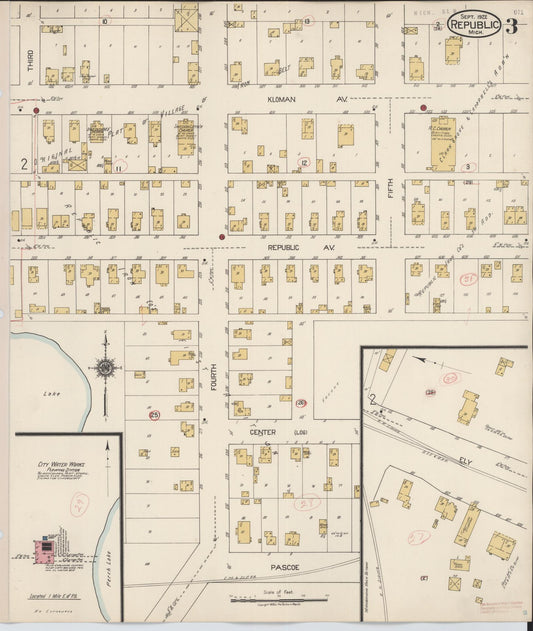Sanborn Fire Insurance Map from Republic, Marquette County, Michigan (1922), Sheet #0003 - Historic Sanborn Fire Insurance Map Print, vintage old map wall art, antique decor, genealogy gift, Michigan Michigan map