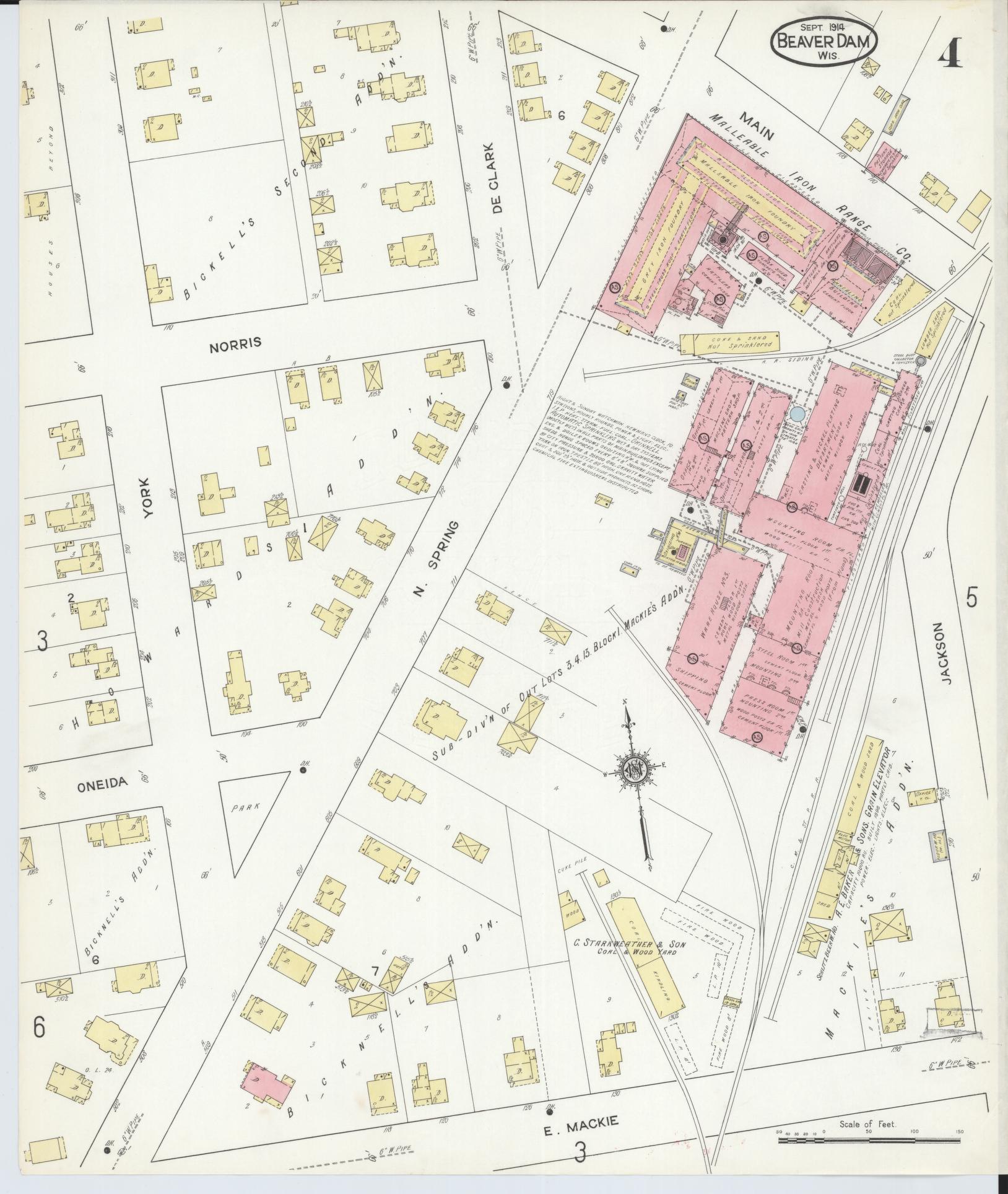 Sanborn Fire Insurance Map from Beaver Dam, Dodge County, Wisconsin (1914), Sheet #0004 - Historic Sanborn Fire Insurance Map Print, vintage old map wall art, antique decor, genealogy gift, Wisconsin Wisconsin map