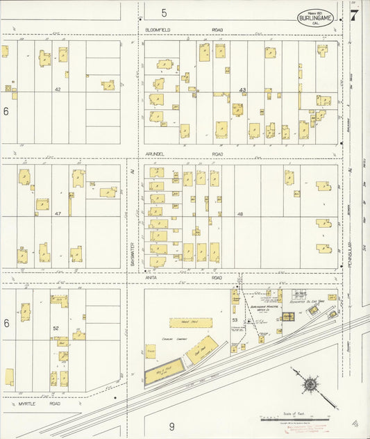 Sanborn Fire Insurance Map from Burlingame, San Mateo County, California (1921), Sheet #0007 - Historic Sanborn Fire Insurance Map Print, vintage old map wall art, antique decor, genealogy gift, California California map