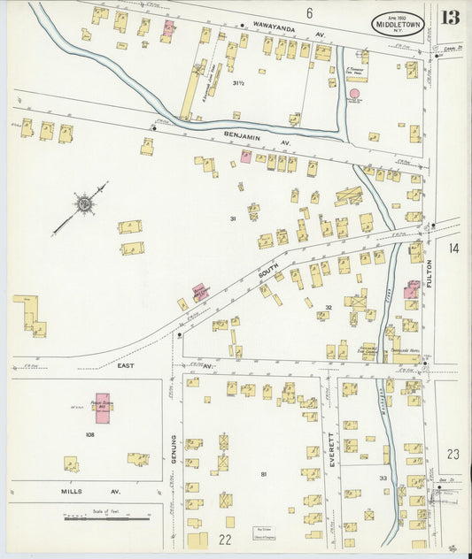 Sanborn Fire Insurance Map from Middletown, Orange County, New York (1910), Sheet #0013 - Historic Sanborn Fire Insurance Map Print, vintage old map wall art, antique decor, genealogy gift, New York New York map