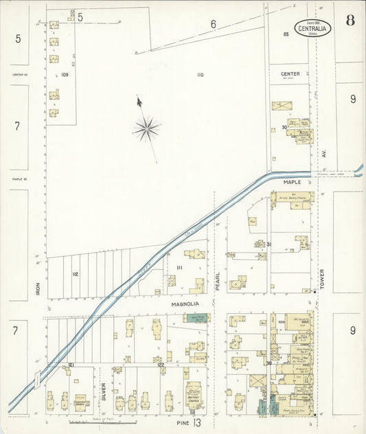 Sanborn Fire Insurance Map from Centralia, Lewis County, Washington (1901), Sheet #0008 - Historic Sanborn Fire Insurance Map Print, vintage old map wall art, antique decor, genealogy gift, Washington Washington map