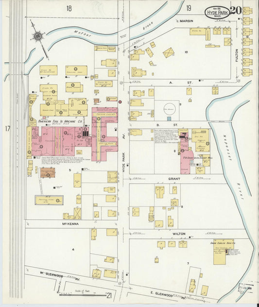 Sanborn Fire Insurance Map from Hyde Park, Norfolk County, Massachusetts (1911), Sheet #0020 - Historic Sanborn Fire Insurance Map Print, vintage old map wall art, antique decor, genealogy gift, Massachusetts Massachusetts map