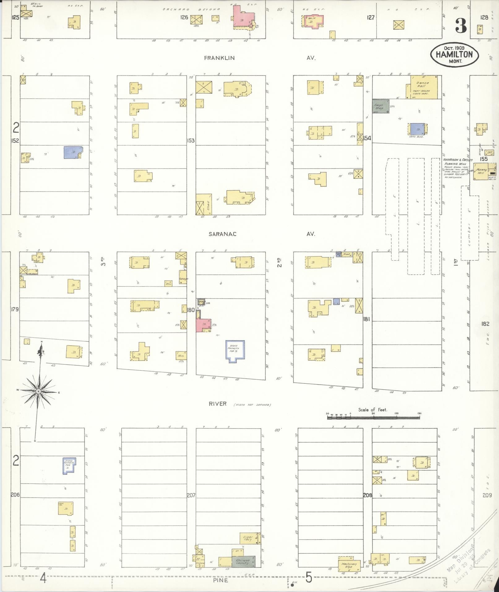 Sanborn Fire Insurance Map from Hamilton, Ravalli County, Montana (1909), Sheet #0003 - Complete Map Set gallery image, historic Sanborn map, vintage wall art, Montana Montana