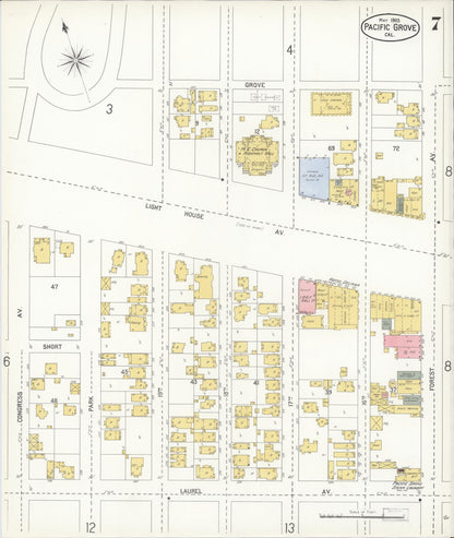 Sanborn Fire Insurance Map from Pacific Grove, Monterey County, California (1905), Sheet #0007 - Complete Map Set gallery image, historic Sanborn map, vintage wall art, California California