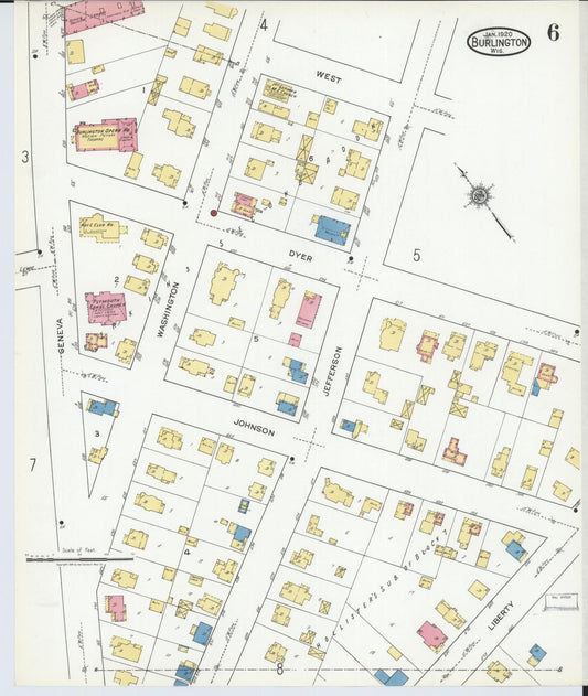 Sanborn Fire Insurance Map from Burlington, Racine County, Wisconsin (1920), Sheet #0006 - Historic Sanborn Fire Insurance Map Print, vintage old map wall art, antique decor, genealogy gift, Wisconsin Wisconsin map