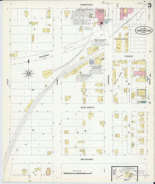 Sanborn Fire Insurance Map from Lake Crystal, Blue Earth County, Minnesota (1908), Sheet #0003 - Historic Sanborn Fire Insurance Map Print, vintage old map wall art, antique decor, genealogy gift, Minnesota Minnesota map