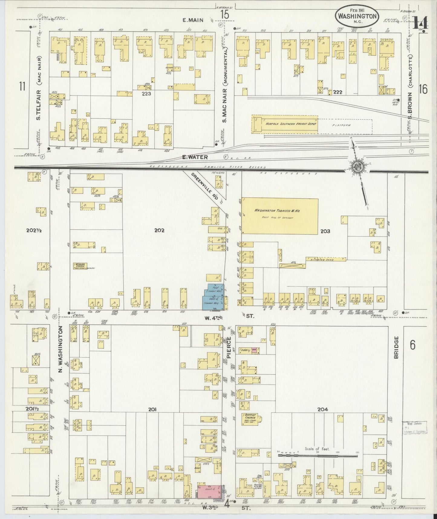 Sanborn Fire Insurance Map from Washington, Beaufort County, North Carolina (1911), Sheet #0014 - Complete Map Set gallery image, historic Sanborn map, vintage wall art, Washington Washington