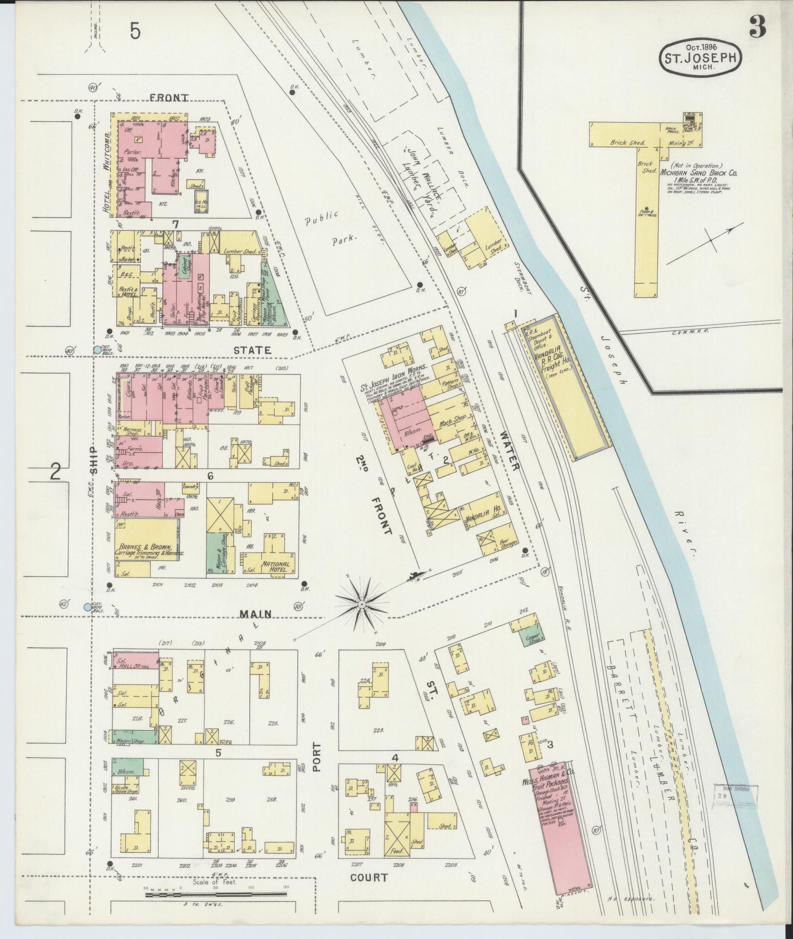 Sanborn Fire Insurance Map from Saint Joseph, Berrien County, Michigan (1896), Sheet #0003 - Complete Map Set gallery image, historic Sanborn map, vintage wall art, Michigan Michigan