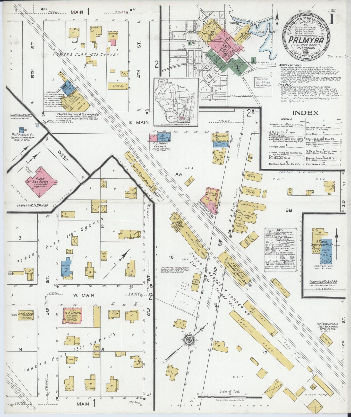 Sanborn Fire Insurance Map from Palmyra, Jefferson County, Wisconsin (1919), Sheet #0001 - Complete Map Set gallery image, historic Sanborn map, vintage wall art, Wisconsin Wisconsin