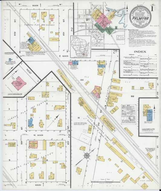Sanborn Fire Insurance Map from Palmyra, Jefferson County, Wisconsin (1919), Sheet #0001 - Complete Map Set gallery image, historic Sanborn map, vintage wall art, Wisconsin Wisconsin