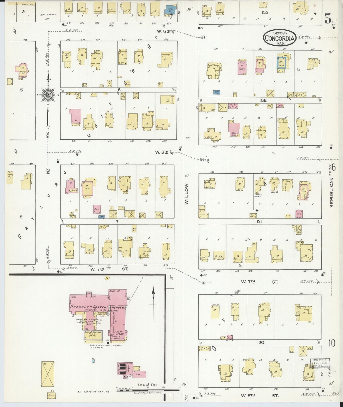 Sanborn Fire Insurance Map from Concordia, Cloud County, Kansas (1917), Sheet #0005 - Historic Sanborn Fire Insurance Map Print, vintage old map wall art, antique decor, genealogy gift, Kansas Kansas map