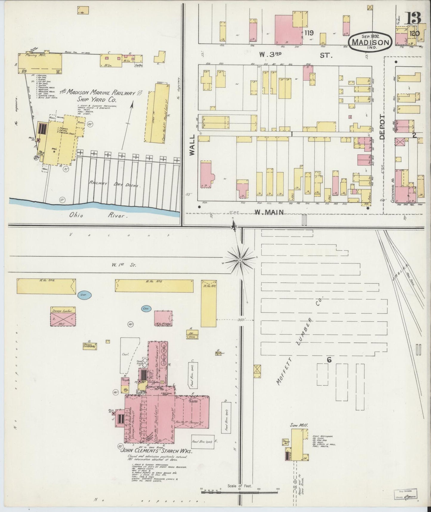 Sanborn Fire Insurance Map from Madison, Jefferson County, Indiana (1892), Sheet #0013 - Complete Map Set gallery image, historic Sanborn map, vintage wall art, Indiana Indiana