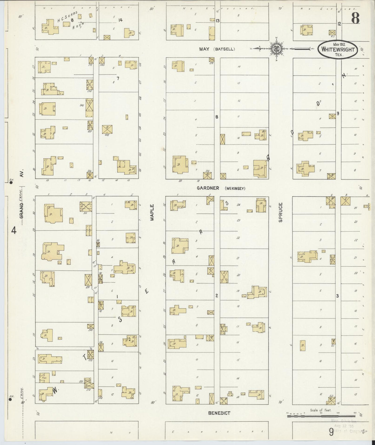 Sanborn Fire Insurance Map from Whitewright, Grayson County, Texas (1912), Sheet #0008 - Complete Map Set gallery image, historic Sanborn map, vintage wall art, Texas Texas