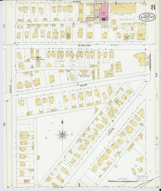 Sanborn Fire Insurance Map from Albert Lea, Freeborn County, Minnesota (1905), Sheet #0008 - Historic Sanborn Fire Insurance Map Print, vintage old map wall art, antique decor, genealogy gift, Minnesota Minnesota map