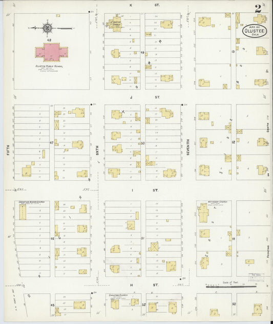 Sanborn Fire Insurance Map from Olustee, Jackson County, Oklahoma (1912), Sheet #0002 - Historic Sanborn Fire Insurance Map Print, vintage old map wall art, antique decor, genealogy gift, Oklahoma Oklahoma map