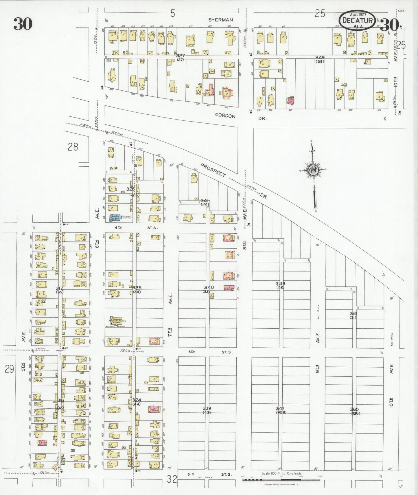 Sanborn Fire Insurance Map from Decatur, Morgan County, Alabama (1927), Sheet #0030 - Complete Map Set gallery image, historic Sanborn map, vintage wall art, Alabama Alabama