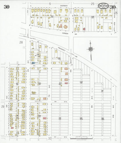 Sanborn Fire Insurance Map from Decatur, Morgan County, Alabama (1927), Sheet #0030 - Complete Map Set gallery image, historic Sanborn map, vintage wall art, Alabama Alabama