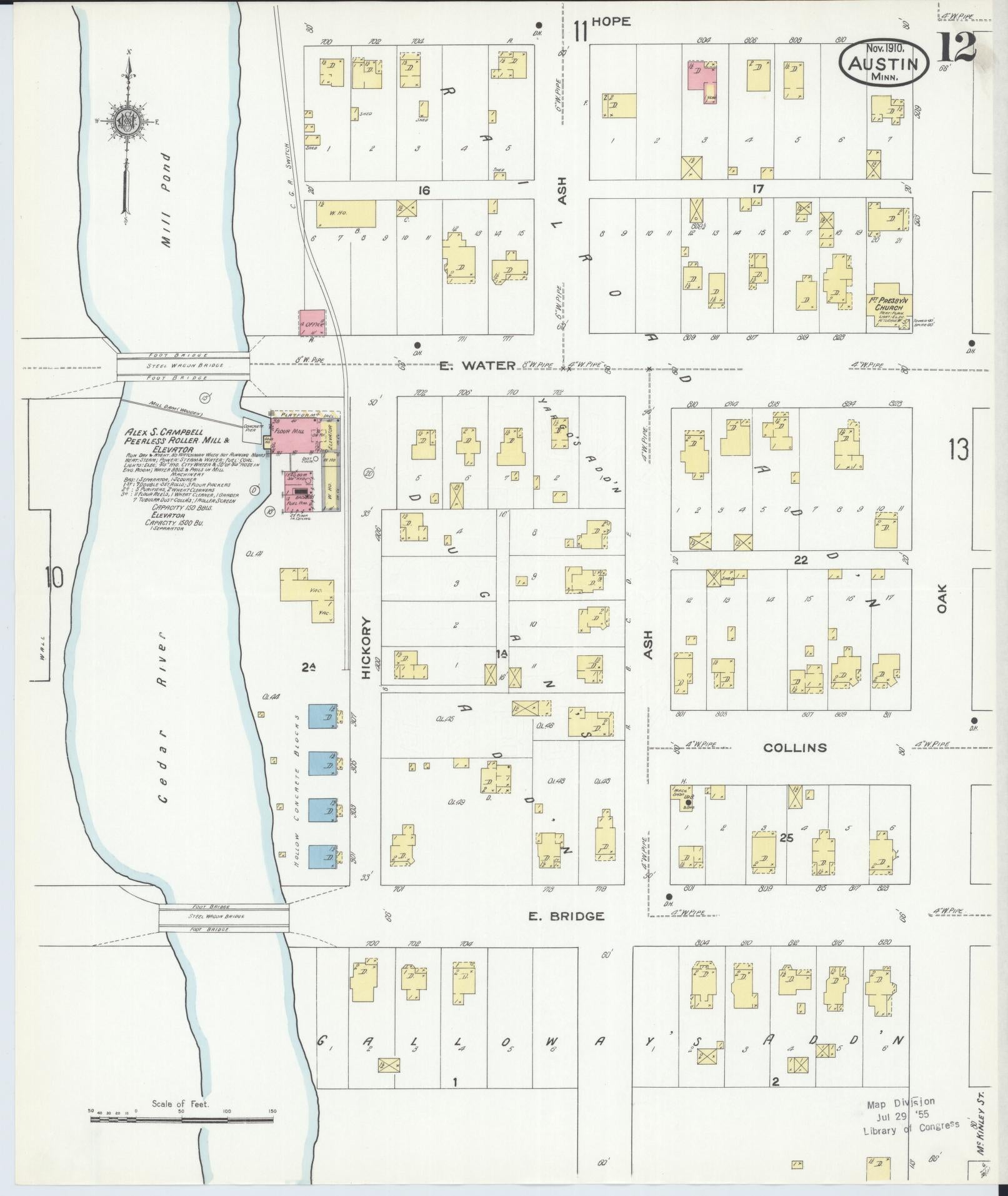 Sanborn Fire Insurance Map from Austin, Mower County, Minnesota (1910), Sheet #0012 - Historic Sanborn Fire Insurance Map Print, vintage old map wall art, antique decor, genealogy gift, Minnesota Minnesota map
