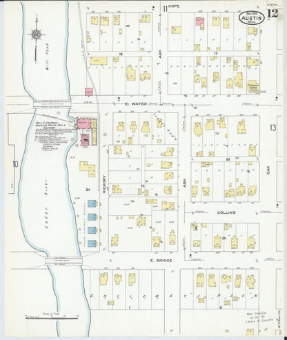 Sanborn Fire Insurance Map from Austin, Mower County, Minnesota (1910), Sheet #0012 - Historic Sanborn Fire Insurance Map Print, vintage old map wall art, antique decor, genealogy gift, Minnesota Minnesota map