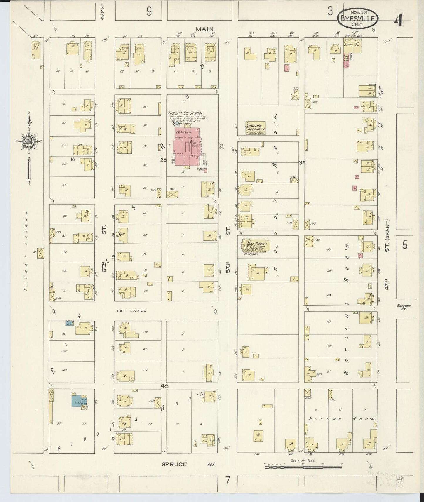 Sanborn Fire Insurance Map from Byesville, Guernsey County, Ohio (1913), Sheet #0004 - Historic Sanborn Fire Insurance Map Print, vintage old map wall art, antique decor, genealogy gift, Ohio Ohio map