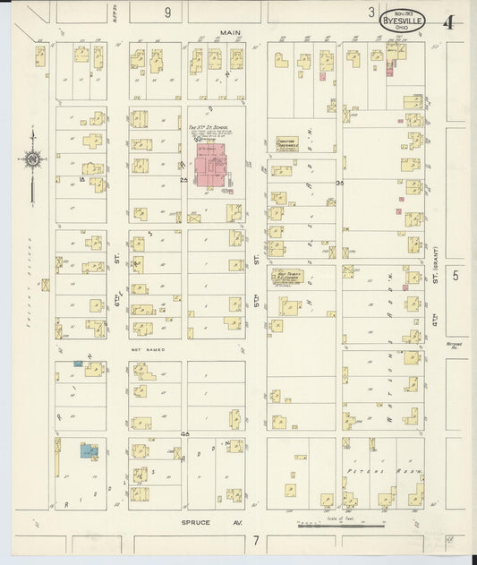 Sanborn Fire Insurance Map from Byesville, Guernsey County, Ohio (1913), Sheet #0004 - Historic Sanborn Fire Insurance Map Print, vintage old map wall art, antique decor, genealogy gift, Ohio Ohio map