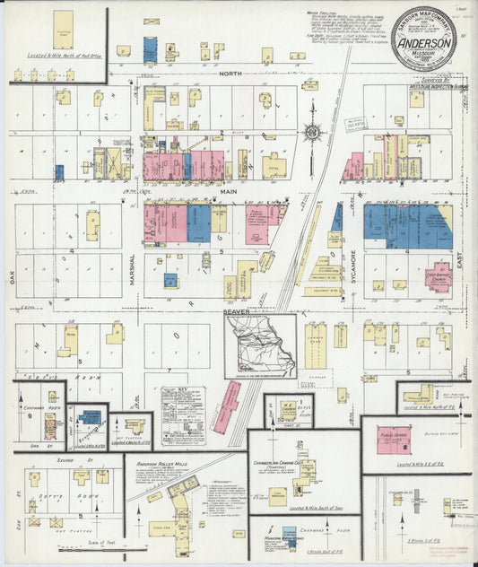 Sanborn Fire Insurance Map from Anderson, Mcdonald County, Missouri (1920), Sheet #0001 - Historic Sanborn Fire Insurance Map Print, vintage old map wall art, antique decor, genealogy gift, Missouri Missouri map