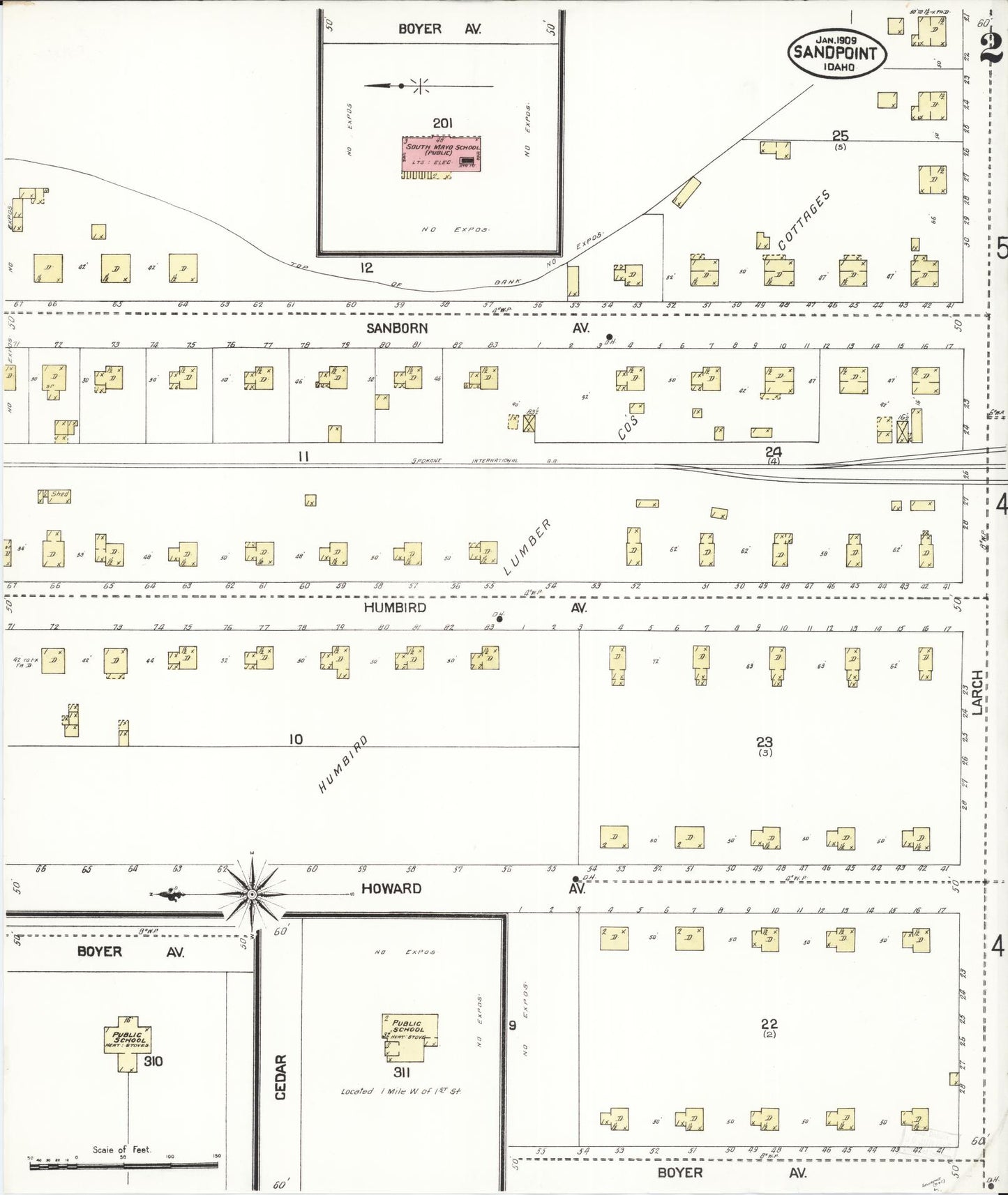 Sanborn Fire Insurance Map from Sandpoint, Bonner County, Idaho (1909), Sheet #0002 - Historic Sanborn Fire Insurance Map Print, vintage old map wall art, antique decor, genealogy gift, Idaho Idaho map