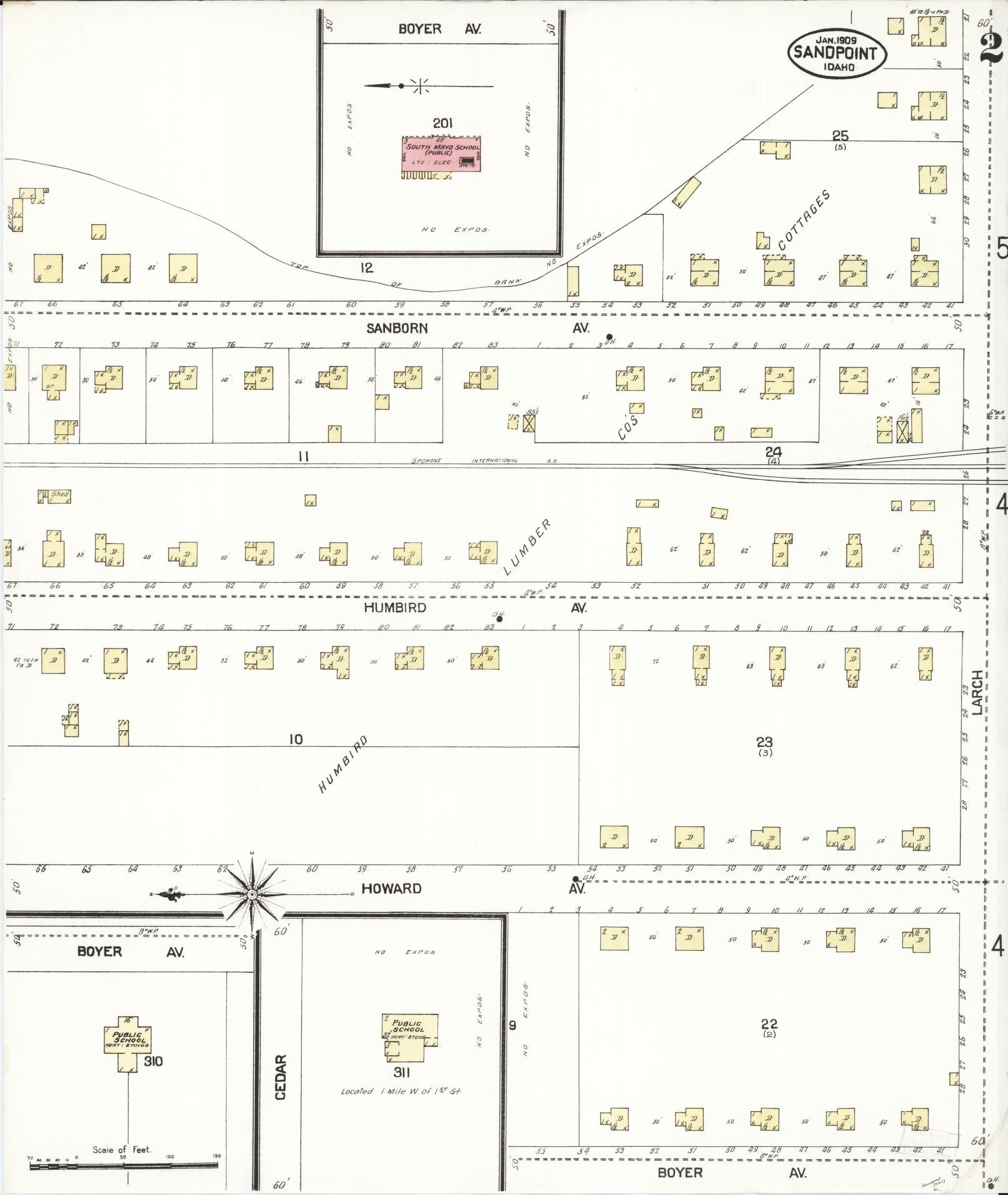 Sanborn Fire Insurance Map from Sandpoint, Bonner County, Idaho (1909), Sheet #0002 - Historic Sanborn Fire Insurance Map Print, vintage old map wall art, antique decor, genealogy gift, Idaho Idaho map
