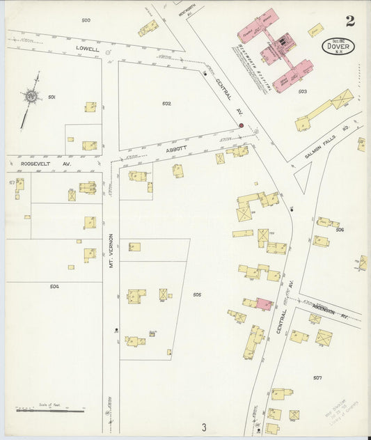 Sanborn Fire Insurance Map from Dover, Strafford County, New Hampshire (1912), Sheet #0002 - Historic Sanborn Fire Insurance Map Print, vintage old map wall art, antique decor, genealogy gift, New Hampshire New Hampshire map