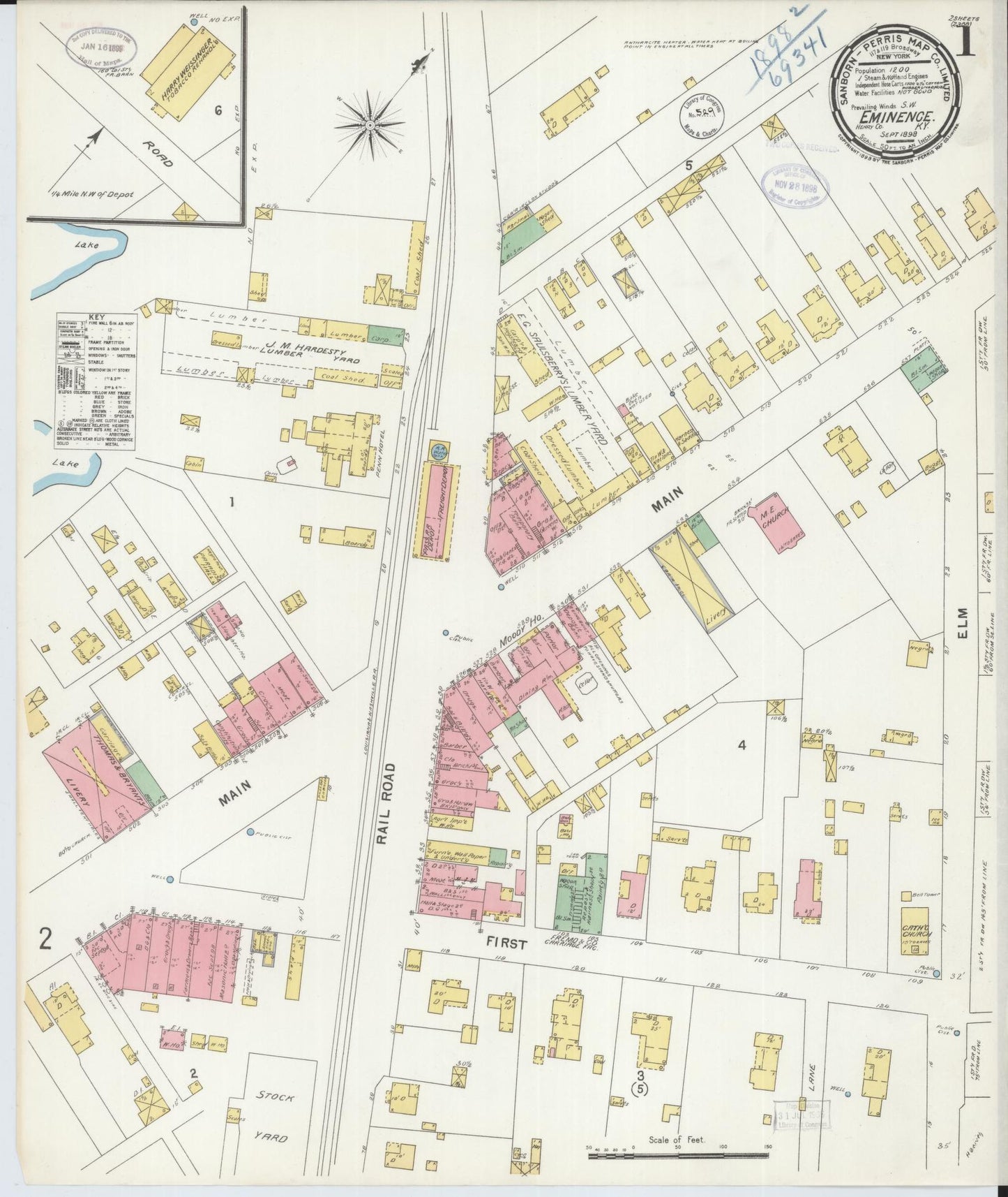 Sanborn Fire Insurance Map from Eminence, Henry County, Kentucky (1898), Sheet #0001 - Complete Map Set gallery image, historic Sanborn map, vintage wall art, Kentucky Kentucky