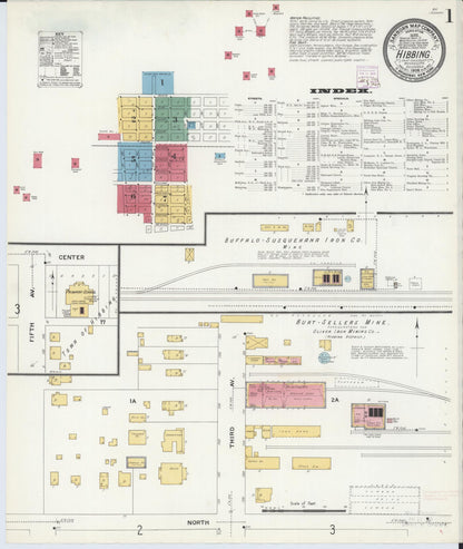 Sanborn Fire Insurance Map from Hibbing, Saint Louis County, Minnesota (1908), Sheet #0001 - Historic Sanborn Fire Insurance Map Print, vintage old map wall art, antique decor, genealogy gift, Minnesota Minnesota map