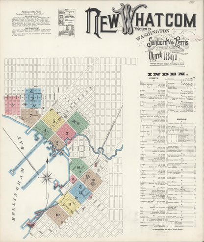 Sanborn Fire Insurance Map from New Whatcom, Whatcom County, Washington (1891), Sheet #0001 - Complete Map Set gallery image, historic Sanborn map, vintage wall art, Washington Washington