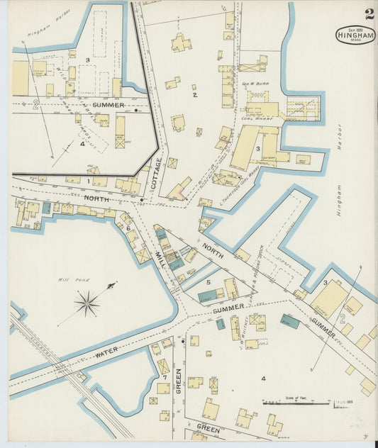 Sanborn Fire Insurance Map from Hingham, Plymouth County, Massachusetts (1893), Sheet #0002 - Historic Sanborn Fire Insurance Map Print, vintage old map wall art, antique decor, genealogy gift, Massachusetts Massachusetts map