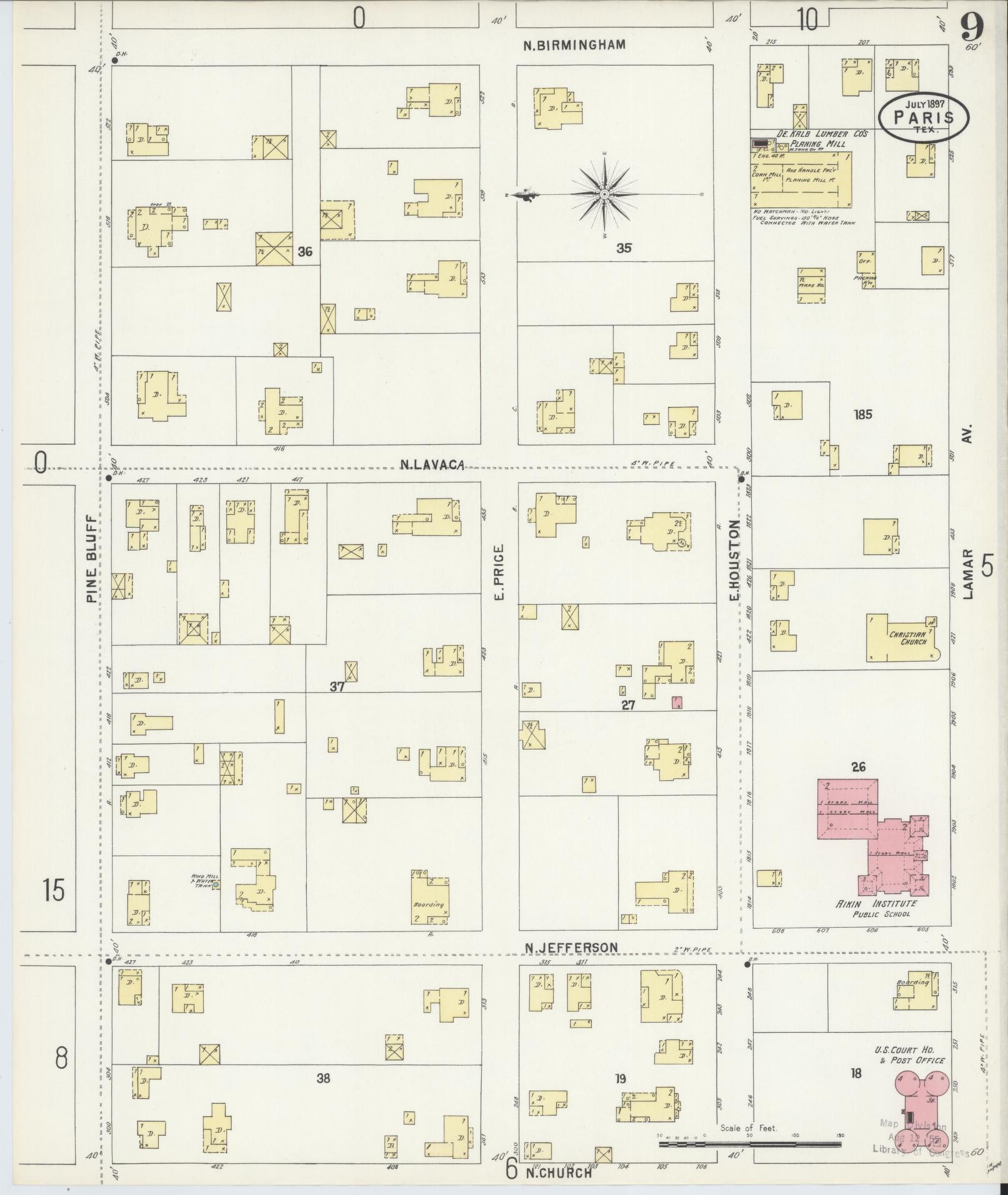 Sanborn Fire Insurance Map from Paris, Lamar County, Texas (1897), Sheet #0009 - Complete Map Set gallery image, historic Sanborn map, vintage wall art, Texas Texas