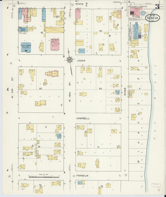 Sanborn Fire Insurance Map from Geneva, Kane County, Illinois (1912), Sheet #0003 - Historic Sanborn Fire Insurance Map Print, vintage old map wall art, antique decor, genealogy gift, Illinois Illinois map