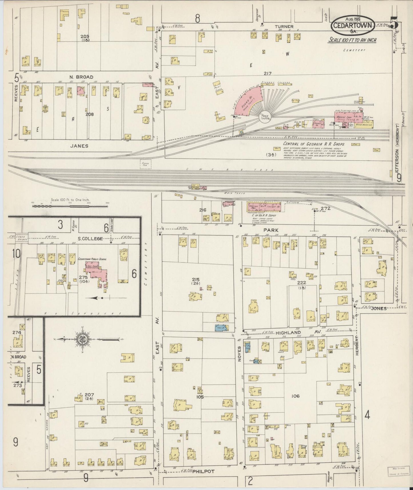 Sanborn Fire Insurance Map from Cedartown, Polk County, Georgia (1915), Sheet #0005 - Complete Map Set gallery image, historic Sanborn map, vintage wall art, Georgia Georgia