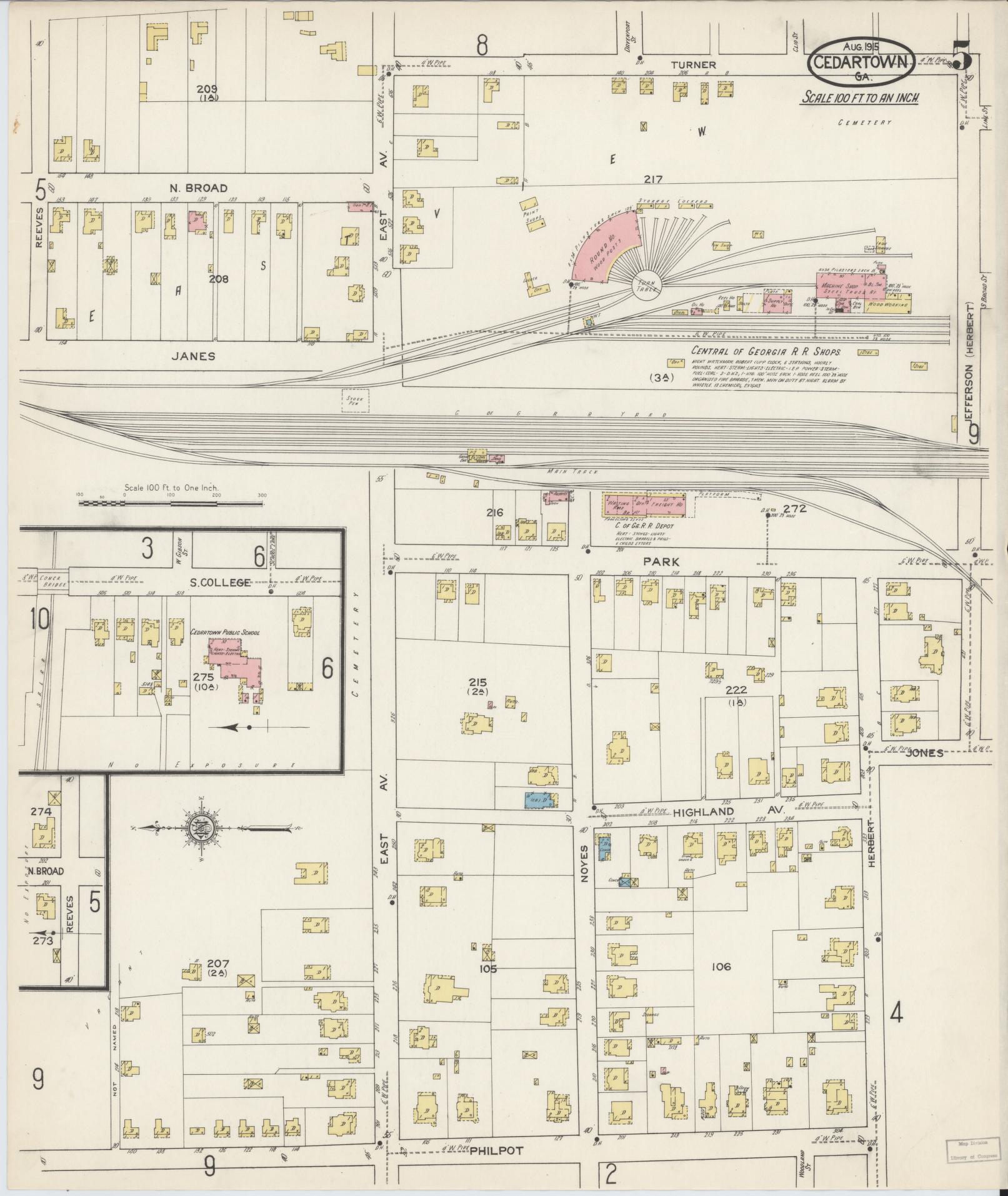 Sanborn Fire Insurance Map from Cedartown, Polk County, Georgia (1915), Sheet #0005 - Complete Map Set gallery image, historic Sanborn map, vintage wall art, Georgia Georgia