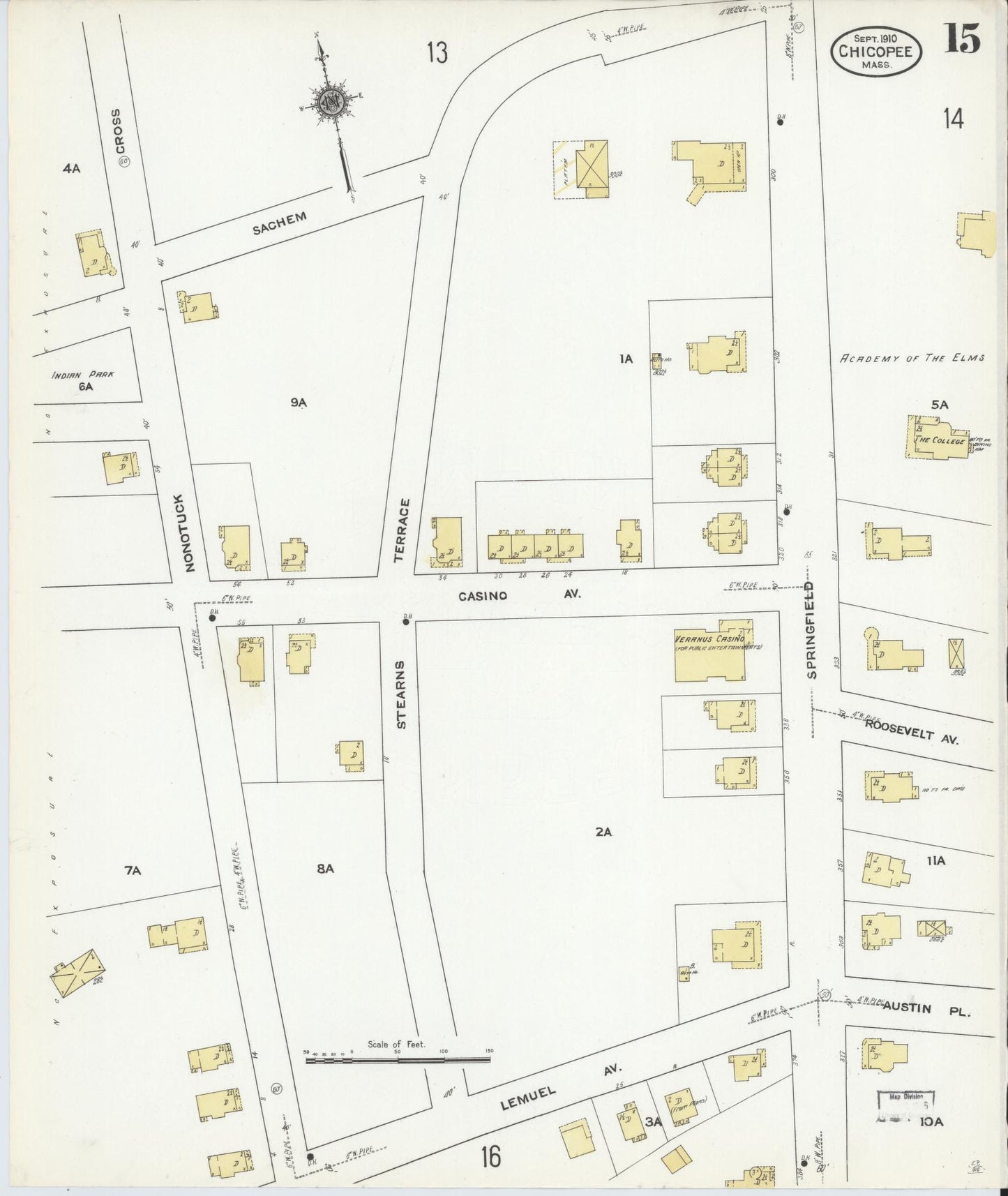 Sanborn Fire Insurance Map from Chicopee, Hampden County, Massachusetts (1910), Sheet #0015 - Complete Map Set gallery image, historic Sanborn map, vintage wall art, Massachusetts Massachusetts