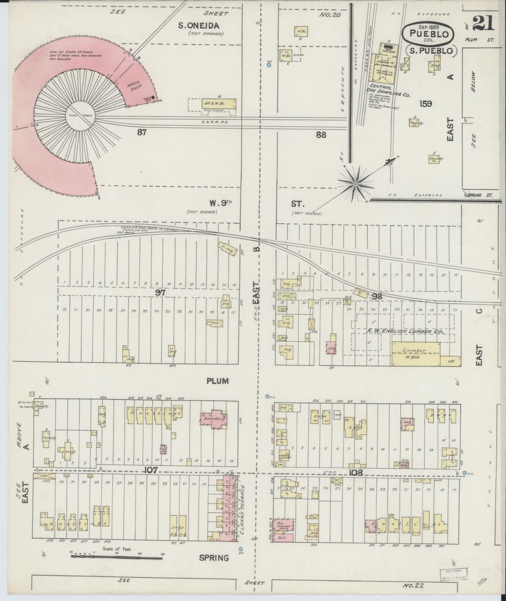 Sanborn Fire Insurance Map from Pueblo, Pueblo County, Colorado (1889), Sheet #0021 - Complete Map Set gallery image, historic Sanborn map, vintage wall art, Colorado Colorado